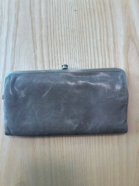 HOBO Gray Leather Clasp Wallet light gray large clutch